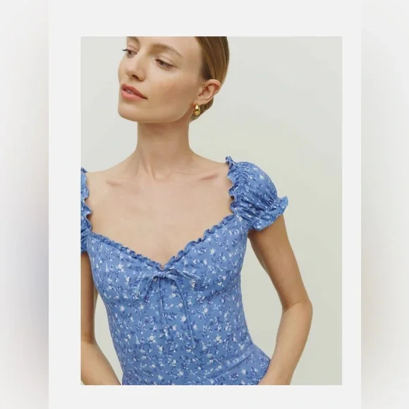 Reformation Percy Blue Floral Women's Dress - Picture 2 of 4